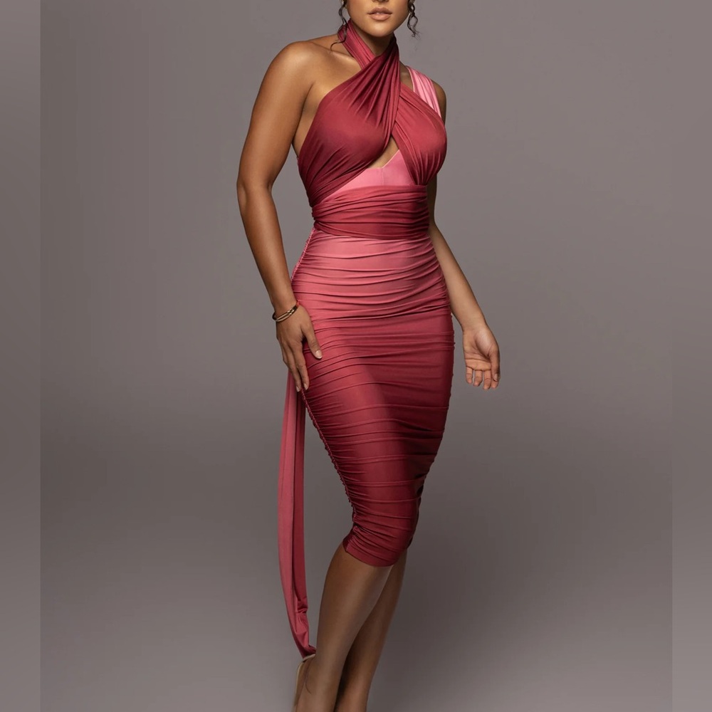 JLUXLABEL Elegant Pink Ombré Midi Dress
